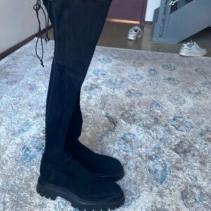 Stuart Weitzman over the knee black suede platform boot in a 8.5